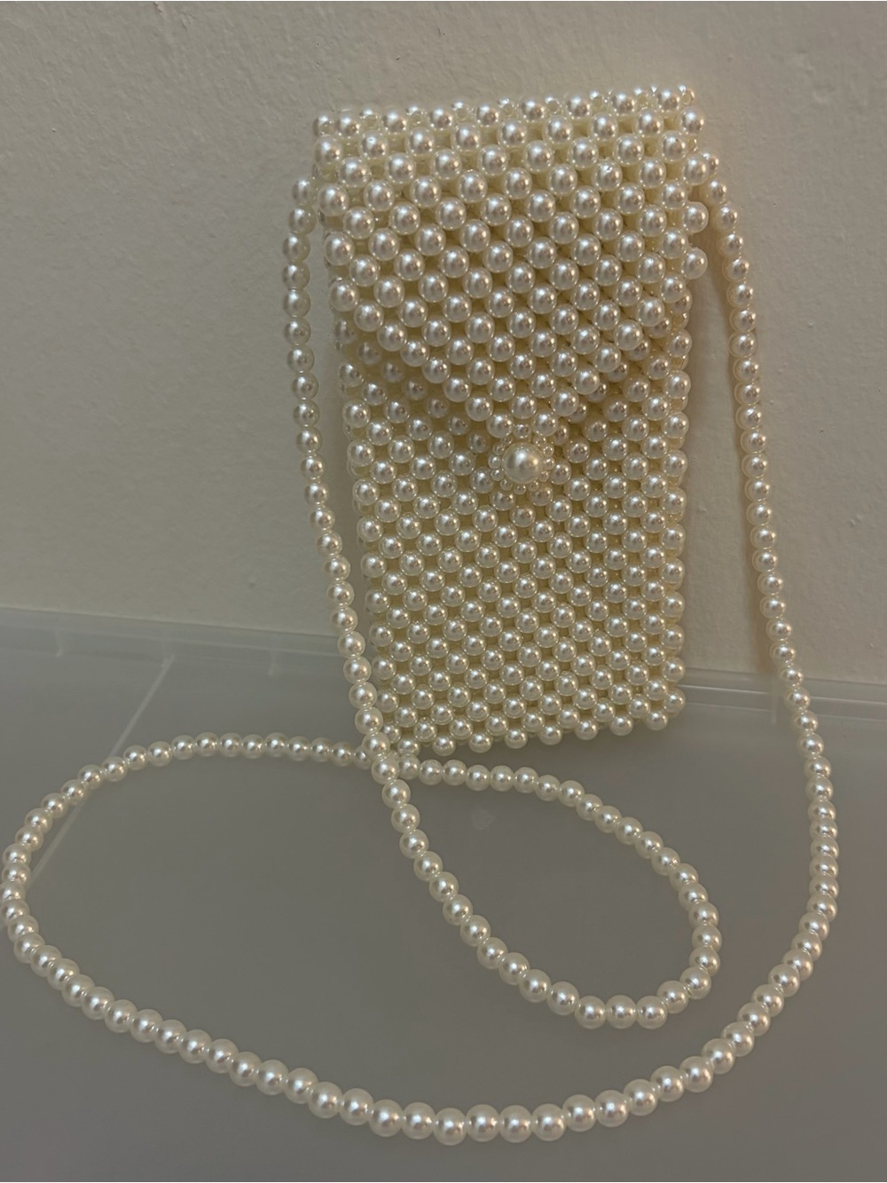 Zara Off-White Faux Pearl Beaded Crossbody Phone Bag